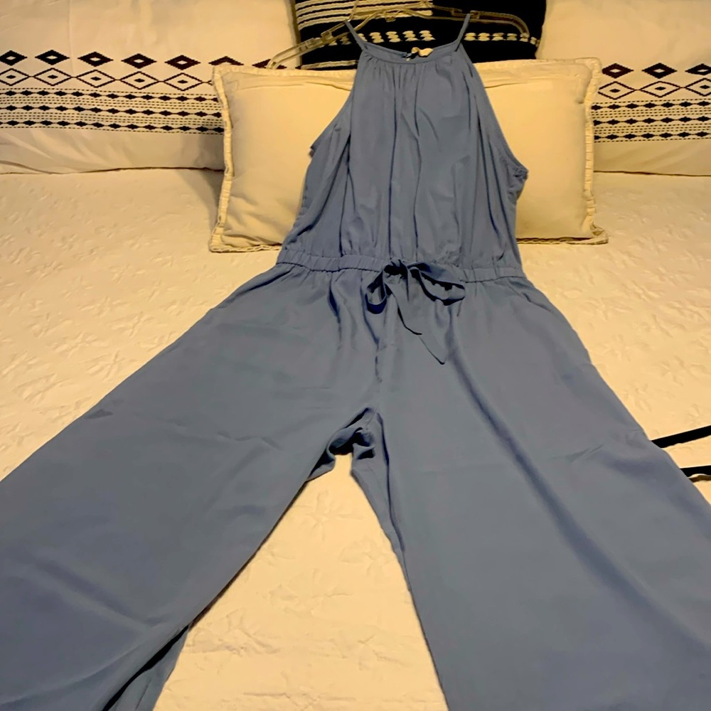 Junior Light blue one piece, back button closure